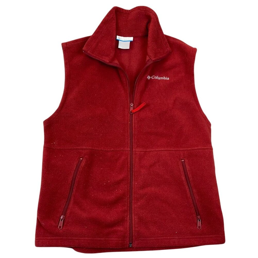 Columbia Women's Vest Small with Pockets Red Fleece Zip-Up Outdoors Stand Collar